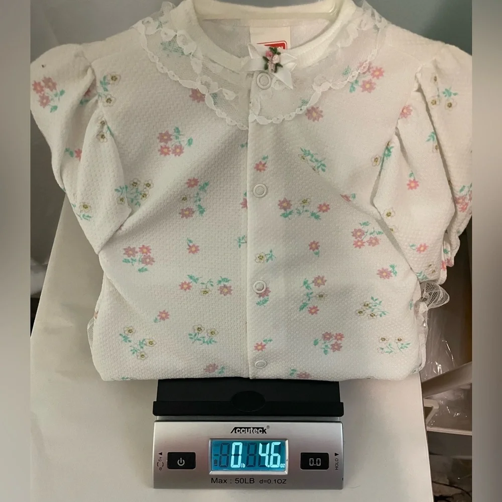 Playskool Vintage‎ Floral Footed Romper Baby Girls 0-3M White Lace 1999 NWT